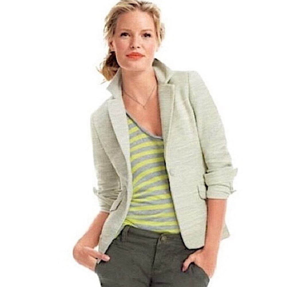 CAbi One Fine Day Lemon Zest Tweed Blazer Jacket Size 4 Grey Yellow One Button